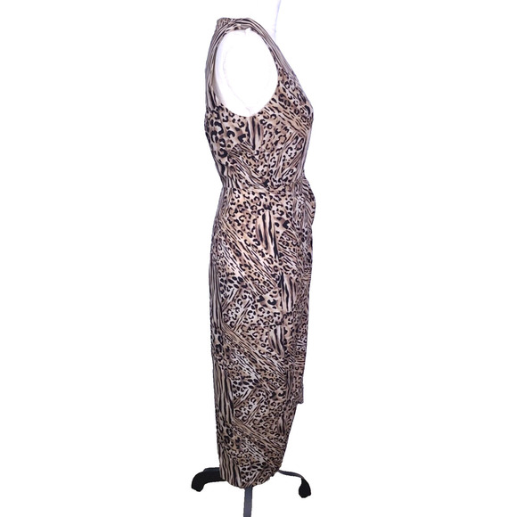 VTG Spenser Jeremy Leopard Animal Print 100% Silk Faux Wrap Sleeveless Dress 10 - Picture 3 of 13